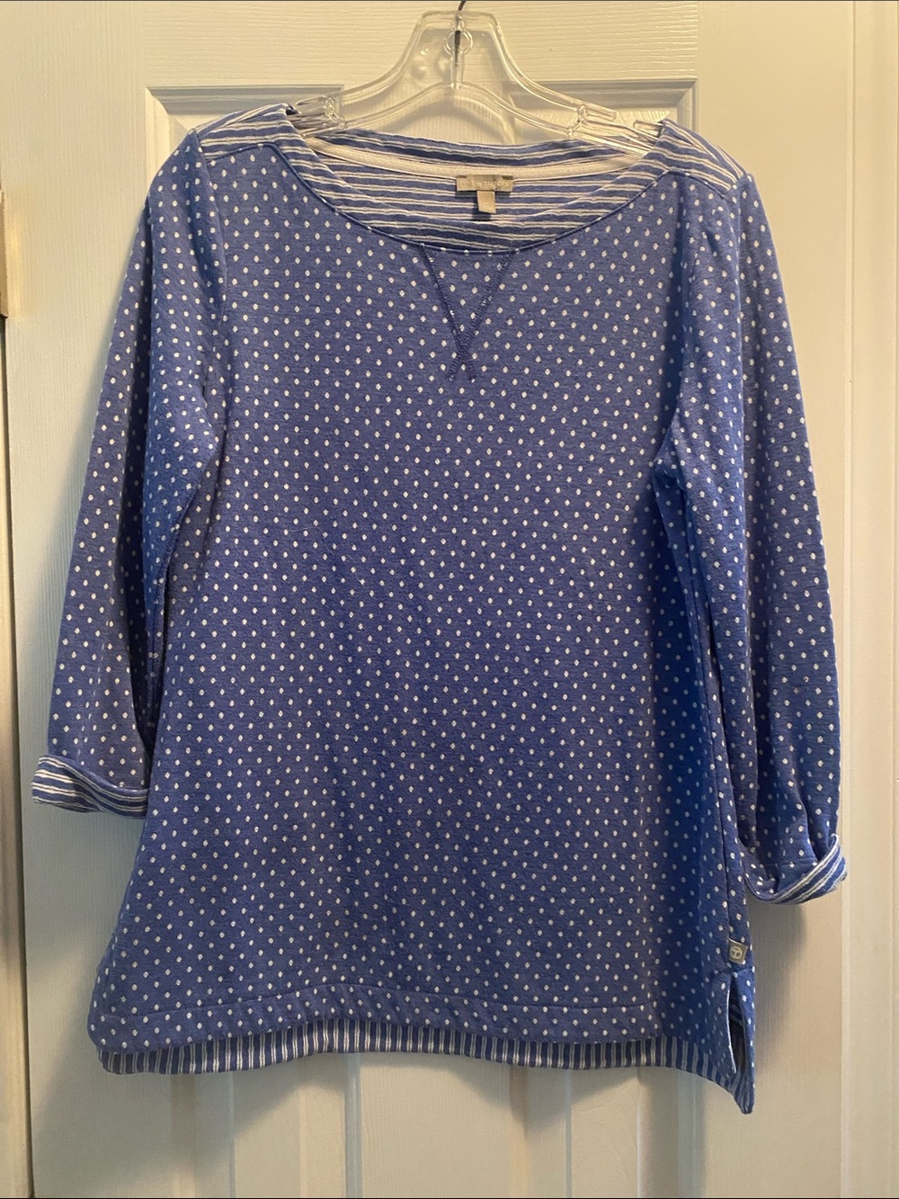 Women’s T by Talbots 3/4 Sleeve Boatneck Polka Dot Lined Top T-Shirt Size M